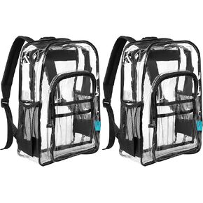 Pack of 2 Clear Backpack Heavy Duty Thick PVC Transparent Backpack, Large Capacity See Through Backpack