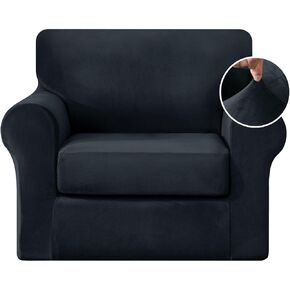 3 Pieces Velvet Stretch Armchair Cover Luxury 1 Seater Couch Cover with Backrest Cover and Cushion Cover with Elastic Band Washable Furniture Protector for Pets, Kids (Light Grey, Small)