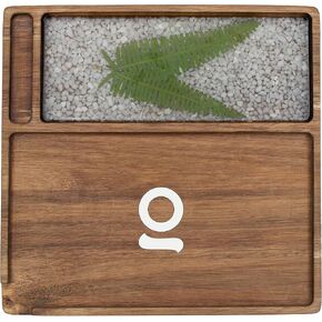 ONGROK Natural Acacia Wood Decorative Tray | Large Rolling Surface, Handmade, Sustainable Wood, Easy to Clean, No Spill (Leaf Design, 9.5" x 9.5")