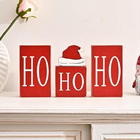 Christmas Decorations, Red HO HO HO Wooden Blocks with Santa's Missing Hat, Christmas Ornaments for Home, Rustic Christmas Decorations for Tiered Tray, Shelf, Tabletop Fireplace in Kuwait