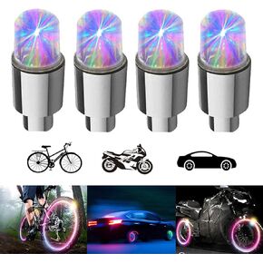4/8 Tire Valve Cap Car Light LED Bike Wheel Light Waterproof Tyre Spoke Flash Light Cool Reflector Accessories for Truck Bicycle Motorcycle with 10 Extra Batteries