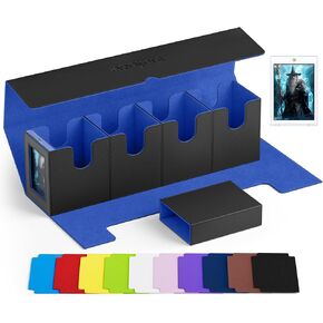 Card Deck Box with Commander Display, 5 in 1 Card Deck Case with Dice Tray Fit 800+ Unsleeved Cards, Commander Deck Box with 35pt Magnetic Card Holder and 10 Colorful Dividers (Black&Grey)