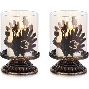 Turkey Candle Holders Thanksgiving Decor - Romadedi Metal Votive Candles Holder for Fall Dining Table Centerpiece Decorative Distressed Vintage Tealight Holders Set Home Decorations, Bronze Black