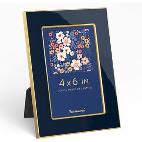 إطارات صور Fun Memories مقاس 4x6 - إطار صورة من المينا الوردي مقاس 4x6 مع حافة معدنية ذهبية وحامل للعرض على أسطح العمل، وأسطح الطاولات، وأرفف الكتب، والمكاتب، والجدران (4x6، وردي مع ذهبي)
