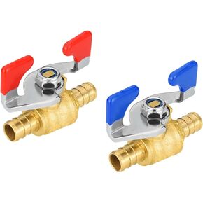 4-PCs PEX Ball Valves, 3/4-Inch Barb Crimp Water Shut Off Valve with Butterfly Handle, ASTM F1807, Blue & Red