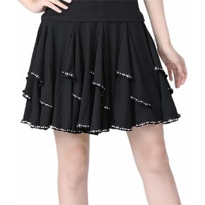 Women Latin Dance Short Skirt Elastic 360-Degree Cha Cha Dance Competition Skirt