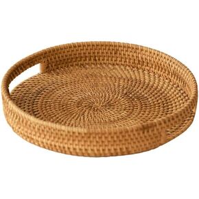 Eco-Friendly and Versatile Handwoven Natural Round Rattan Tray with Cut-Out Handles, Stylish and Perfect for Home Decor, Kitchen, Bathroom