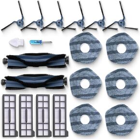 Replacement Parts Kit for eufy X10 Pro Omni, 2 Roller Main Brushes, 6 Side Brushes, 4 Filters HEPA 6 Mop Pads Cloths Vacuum Accessories (18-Pack)