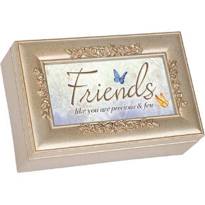 Cottage Garden Friends Like You are Precious Silvertone Embossed Jewelry Music Box Plays You Light Up My Life