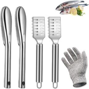 Fish Scaler Stainless Steel Fish Scaler Remover No Mess Easily Remove Fish Scales,Fish Skin Scraper for Kitchen Fish Cleaning Kit,Fish Descaler Tool Suitable for All Fish,with One Glove… (Large)