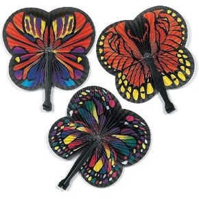 HAPPY DEALS ~ Monarch Butterfly Folding Fans - 12 pc - 9.5 Inch Handheld Colorful Party Favors Goody Bag Fillers Prizes
