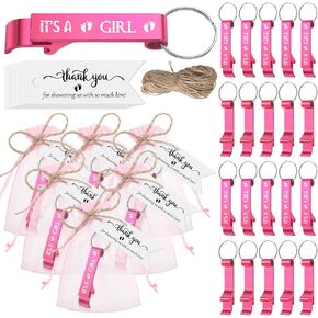 Maxcheck 50 Set Baby Shower Bottle Opener Favors for Guest Includes It's a Girl Keychain Pink Bottle Opener Aluminum Keychain Baby Shower Thank You Tags and Organza Bags Gender Reveal Party Supplies