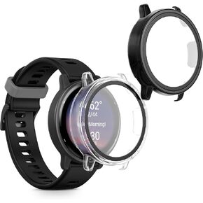 kwmobile Cover Comaptible with Garmin vivoactive 5 / Active 5 Covers - 2X Tempered Glass with Plastic Frame - Transparent/Black