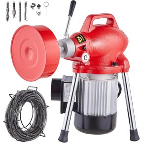 VEVOR Drain Cleaner Machine 66FT x 5/8 Inch, 250W Electric Sewer Snake Auger with 2 Sectional Steel Cables (66' x 5/8" and 15' x 3/8"), 7 Cutters and CW/CCW Control for 1.6" to 4" Pipes