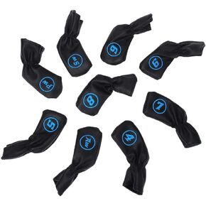 Bnineteenteam 9PCS Golf Headcover,PU Leather Golf Putter Head Cover Waterproof Thicken Plush Golf Putter Head Cover Iron Club Headcovers Accessory(Black)