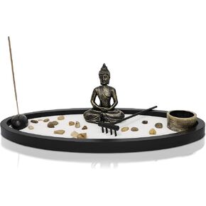 Basic Fundamentals Japanese Zen Garden Kit Home Decor - Buddha Incense Stick Holder Office Desk Accessories - Zen Garden Sand Corner Desk Office Decor - Buddha Statue Table Top - 13.5" x 6.25" x 5"