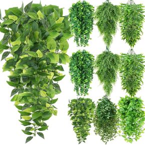 Hoteam 12 Pcs Artificial Hanging Plants Fake Ivy Vines with Fake Leaves for Living Room Decor Indoor Outdoor Decorations for Patio Artificial Plants Greenery for House Wall, No Basket (Assorted) in Kuwait