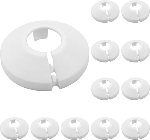16mm PP Plastic Pipe Cover Decoration, Water Pipe Drain Line Escutcheon Collar Pipe Cover Fit for 0.63 Inches Outer Diameter Pipe, Pack of 12 (White) in Kuwait