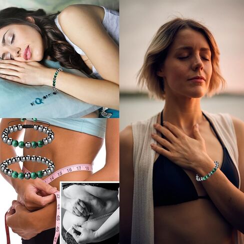 QINJIEJIE الهيماتيت العلاج سوار مجموعة الهيماتيت الخرز الاصطناعية الفيروز حجر بلوري الملاكيت حجر السج عين النمر زوجين أساور قابلة للتعديل وتمتد 8 مم للرجال النساء 2 جهاز كمبيوتر شخصى in Kuwait