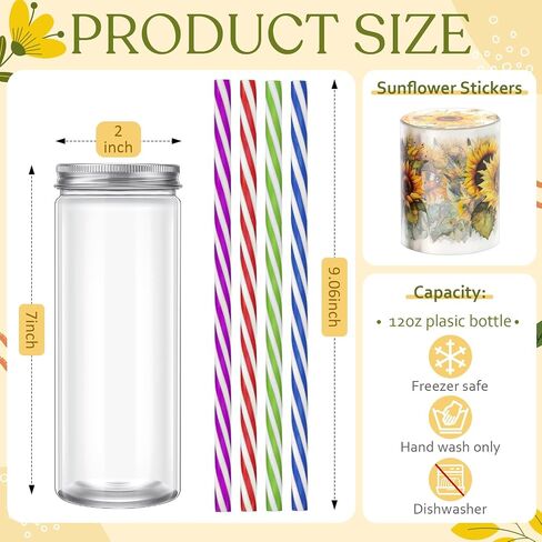 Irenare 20 Pcs 12 oz Sunflower Plastic Cups with Lids and Straws Summer Yellow Flower Clear Reusable Cups Sunflower Cold Drinking Cups Tumblers for Wedding Birthday Baby Shower Party Supplies in Saudi Arabia