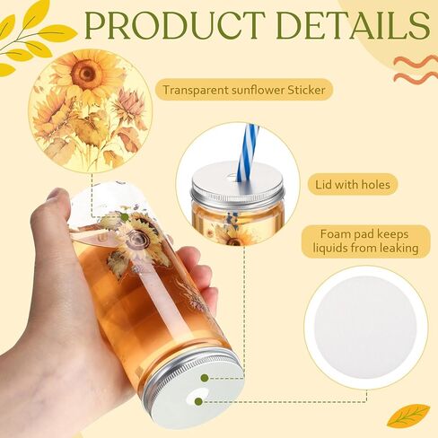 Irenare 20 Pcs 12 oz Sunflower Plastic Cups with Lids and Straws Summer Yellow Flower Clear Reusable Cups Sunflower Cold Drinking Cups Tumblers for Wedding Birthday Baby Shower Party Supplies in Saudi Arabia