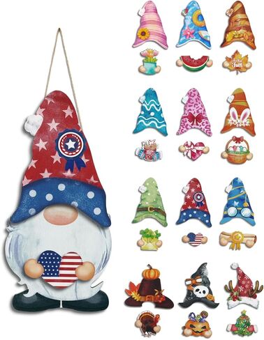 Putuo Decor 25pcs علامة ترحيب قابلة للتبديل للباب الأمامي، الخشب الموسمي جنوم عطلة الجدار شنقا، مرحبًا بكم في ديكور الشرفة الخاص بنا ليوم الاستقلال والخريف والشتاء وعيد الشكر in Kuwait