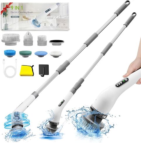 Electric Spin Scrubber - Shower Scrubber Cordless Spin Scrubber with 7 Replaceable Brush Heads and Adjustable Extension Handle, Electric Scrubber for Cleaning Prime Deals Today 2024 in Saudi Arabia