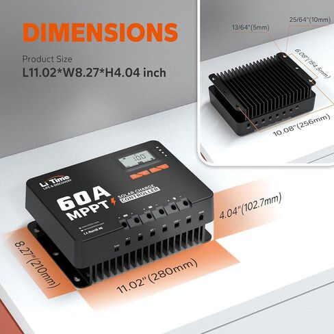 LiTime 60 أمبير MPPT 12V/24V/36V/48V/Auto DC وحدة التحكم بالشحن الشمسي مجهزة بوحدة بلوتوث مدمجة، مع شاشة LCD قابلة للتعديل ومؤشرات LED ولوحة شمسية in Kuwait