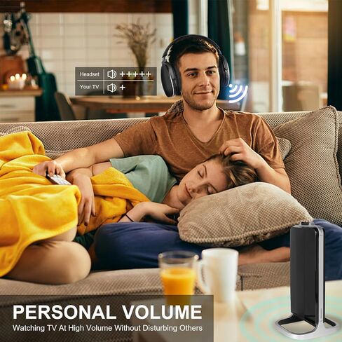 Wireless Headphones for TV with 2.4GHz RF Transmitter Charging Holder, Personal Volume, Plug and Play, 100FT, Bluetooth TV Headphones Wireless for Seniors, No Delay, Support OPT/RCA/AUX, Black in Saudi Arabia