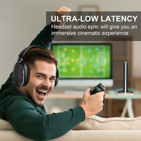 Wireless Headphones for TV with 2.4GHz RF Transmitter Charging Holder, Personal Volume, Plug and Play, 100FT, Bluetooth TV Headphones Wireless for Seniors, No Delay, Support OPT/RCA/AUX, Black in Saudi Arabia