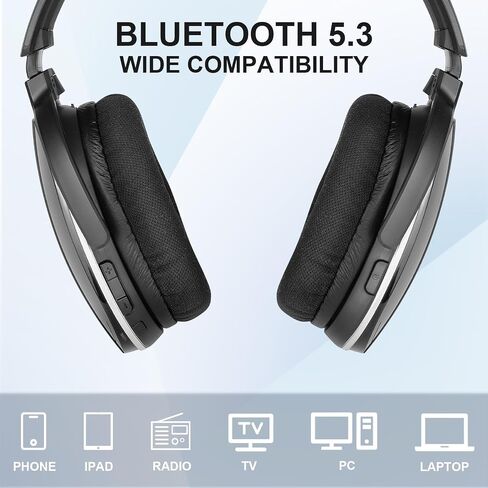 Wireless Headphones for TV with 2.4GHz RF Transmitter Charging Holder, Personal Volume, Plug and Play, 100FT, Bluetooth TV Headphones Wireless for Seniors, No Delay, Support OPT/RCA/AUX, Black in Saudi Arabia