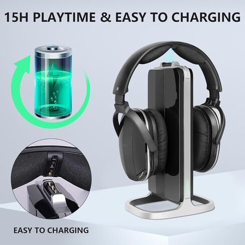 Wireless Headphones for TV with 2.4GHz RF Transmitter Charging Holder, Personal Volume, Plug and Play, 100FT, Bluetooth TV Headphones Wireless for Seniors, No Delay, Support OPT/RCA/AUX, Black in Saudi Arabia