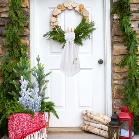 2 Pack Wreath Sash for Front Door Monogrammed Embroidery Wreath Sash for Boxwood Front Door Porch Wreath Garland Decor(Letter C) in Kuwait