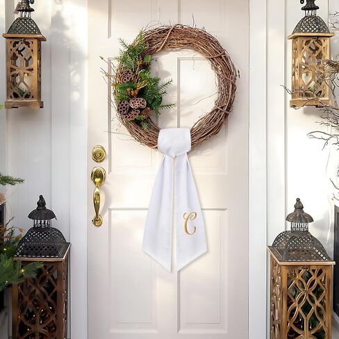 2 Pack Wreath Sash for Front Door Monogrammed Embroidery Wreath Sash for Boxwood Front Door Porch Wreath Garland Decor(Letter C) in Kuwait