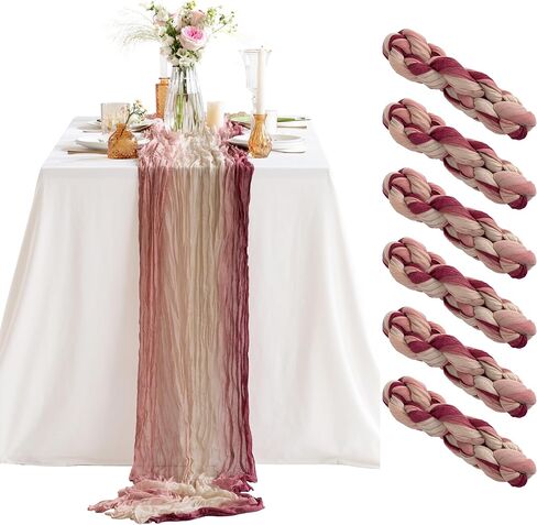 joybest 6 Pcs Beige Cheesecloth Table Runner, 10 FT Boho Gauze Table Runner Rustic Romantic Sheer Runner for Wedding Party Bridal Birthday Baby Shower Table Decorations in Saudi Arabia