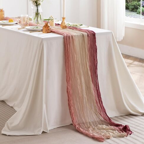 joybest 6 Pcs Beige Cheesecloth Table Runner, 10 FT Boho Gauze Table Runner Rustic Romantic Sheer Runner for Wedding Party Bridal Birthday Baby Shower Table Decorations in Saudi Arabia