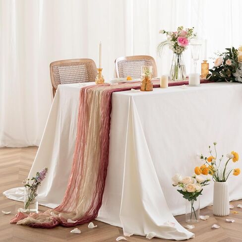 joybest 6 Pcs Beige Cheesecloth Table Runner, 10 FT Boho Gauze Table Runner Rustic Romantic Sheer Runner for Wedding Party Bridal Birthday Baby Shower Table Decorations in Saudi Arabia