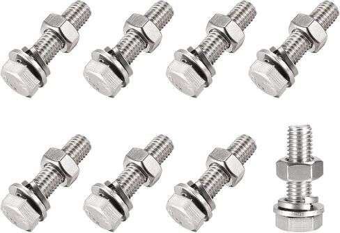 METALLIXITY Hex Head Screws Bolts, Nuts, Flat & Lock Washers Kits (M10x40mm) 8Sets, 304 Stainless Steel Assortment Kit - for Home Appliance in Saudi Arabia
