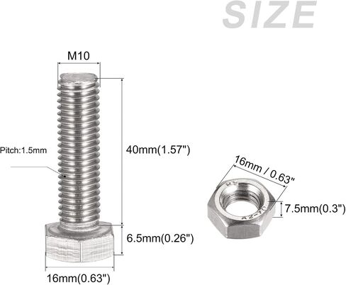 METALLIXITY Hex Head Screws Bolts, Nuts, Flat & Lock Washers Kits (M10x40mm) 8Sets, 304 Stainless Steel Assortment Kit - for Home Appliance in Saudi Arabia