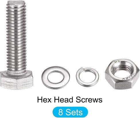 METALLIXITY Hex Head Screws Bolts, Nuts, Flat & Lock Washers Kits (M10x40mm) 8Sets, 304 Stainless Steel Assortment Kit - for Home Appliance in Saudi Arabia