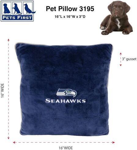 Pets First NFL Throw Pillow - Seattle Seahawks Soft & Cozy Plush Pillow. Smooth Plush & Comfortable Home Sofa Couch Bed Mattress Pillow Licensed by The NFL, Pillow 16 x 16 x 3 Inches in Saudi Arabia