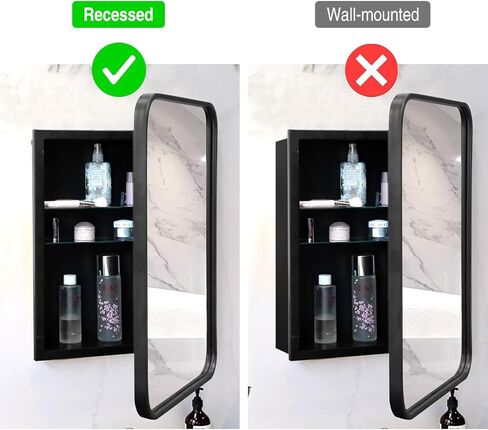 خزانة أدوية سوداء مع مرآة، منظم خزانة للطب، خزانة أدوية فوق المرحاض، خزانة أدوية مجوفة، خزانة حائط للحمام بإطار معدني أسود، مقاس 16 × 24 بوصة in Kuwait