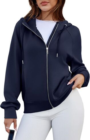 Glamaker Womens Zip Up Sweatshirt Casual Lightweight Hoodies Hooded Workout Jackets Fall Outfits 2024 with Pockets in Kuwait