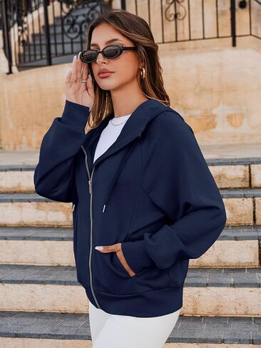 Glamaker Womens Zip Up Sweatshirt Casual Lightweight Hoodies Hooded Workout Jackets Fall Outfits 2024 with Pockets in Kuwait