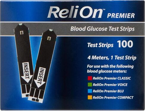 Blood Glucose Test Strips | Accurate Blood Glucose Monitoring | Relion Premier Test Strips 100 Count | Tiras para Medir la Glucosa | Compatible with ReliOn Premier Meters in Saudi Arabia