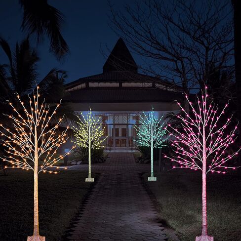 120 LED 6 FT Colorful Lighted Birch Tree, Light Up Multicolored LED Artificial Tree with Colors Changing String Lights for Indoor Outdoor Christmas Halloween Party Home Wedding Garden Decor-6 ft(RGB) in Saudi Arabia