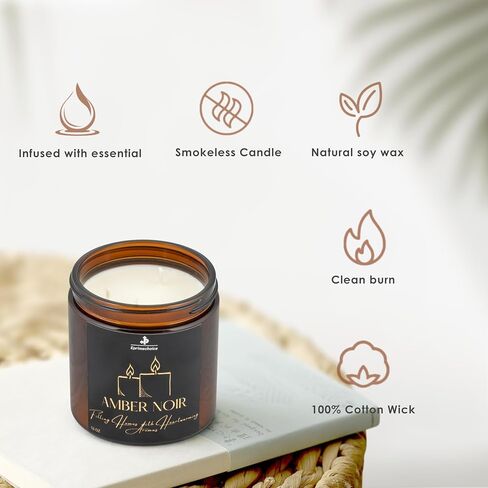 شمعة معطرة عنبر نوير فاخرة | العلاج بالروائح العلاجية، شموع شمع الصويا طويلة الأمد مصنوعة يدويًا | هدايا الانتقال لمنزل جديد للرجال والنساء - برطمان كهرمان سعة 16 أونصة in Saudi Arabia