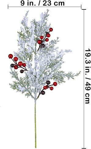 Winlyn 6 Pcs Snowy Artificial Cedar Picks with Red Berries Frosted Faux Cedar Sprays Christmas Cedar Greenery Branches Stems for Christmas Tree Wreath Floral Arrangement Vase Winter Holiday Décor in Saudi Arabia