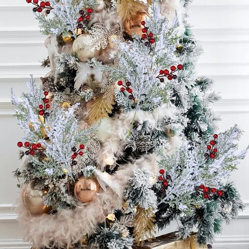 Winlyn 6 Pcs Snowy Artificial Cedar Picks with Red Berries Frosted Faux Cedar Sprays Christmas Cedar Greenery Branches Stems for Christmas Tree Wreath Floral Arrangement Vase Winter Holiday Décor in Saudi Arabia