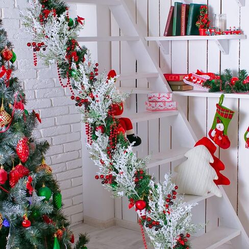 Winlyn 6 Pcs Snowy Artificial Cedar Picks with Red Berries Frosted Faux Cedar Sprays Christmas Cedar Greenery Branches Stems for Christmas Tree Wreath Floral Arrangement Vase Winter Holiday Décor in Saudi Arabia